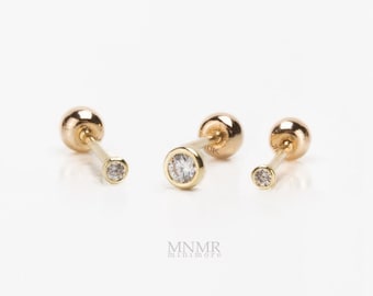NEW! Micro Tiny 1mm Stone Barbell,  1mm/2mm/3mm/4mm Stone Cartilage Piercing, 10K Solid Gold Barbell, Forward Helix TIny Barbell, 20g