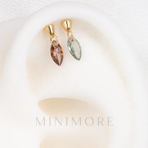 Multicolor Marquise Silver Push Pin Stud, Dangled Flatback Earring, 14K Vermeil Piercing