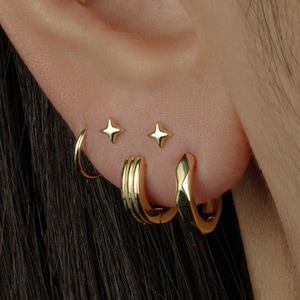 ¡NUEVO! Aretes tipo botón de presión sin rosca de plata, de 16 a 20 g, de 5 a 10 mm de largo, con parte posterior plana, de plata vermeil de 14 quilates, brillo ultrapequeño