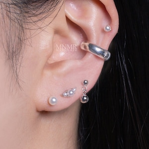 NEW! 925 Sterling Silver Ball Stud Drop Piercing, Dangle Barbell, Earlobe Earring, Dainty earring, Daily earring, 18g piercing, GIFTFORHER