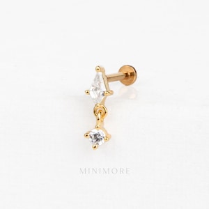 NEW! Dangled Kite Silver Threadless Push Pin Stud, 16-20g Push-Pin Stud, 5-10mm Length Flatback Earring, 14K Vermeil Flatback Stud