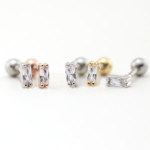 Tiny Baguette CZ Cartilage earrings, Tiny Tragus, Dainty earring, Tiny Bar earring, Rectangle stud, CZ stud, Baguette stud, Helix, Rook