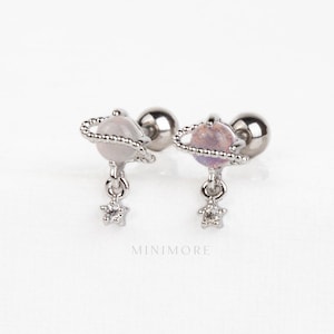 NEW! Dangled Cartilage Earring, Galaxy Flatback Stud, Flatback Helix Stud, Galaxy Tragus Earring, Dangled Flatback,Externally Threaded