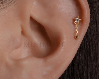 Pendiente colgante de cartílago en forma de estrella, pendiente de hélice en oro vermeil de 14 quilates, piercing nupcial