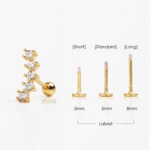 Boucle d'oreille cartilage barre incurvée, piercing cartilage en argent, clou d'oreille CZ incurvé, clou barre incurvée, dos plat hélicoïdal incurvé, boucle d'oreille conque incurvée,