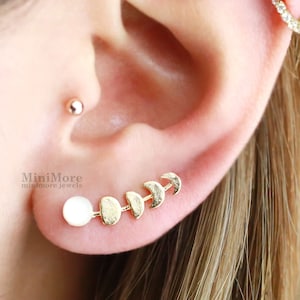 Moon Stone & Moon Ear Cuff, Moon Ear Climber, Moon Ear Cuff, Dainty Earring, Stone Earrings, Bar Earrings, Moonstone Ear Cuff, Line Earrings