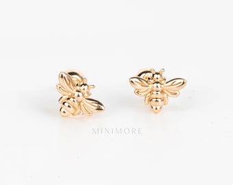NEW! Tiny Bumble Bee Cartilage Earring, Tiny Tragus Stud, 10K Solid Gold Piercing, BeeHelix Stud, Conch Earring, 20g Daily Pierce