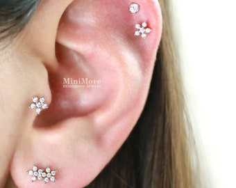 CZ Flower Piercing Tragus Earring Dainty Earring Barbells - Etsy