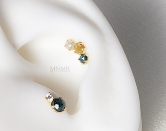 NEW!-NATURL STONE- Natural Rough Diamond Barbell, Cartilage piercing, 10K Solid Gold Piercing, Helix Stud, Gold Conch Piercing, 20g Barbell
