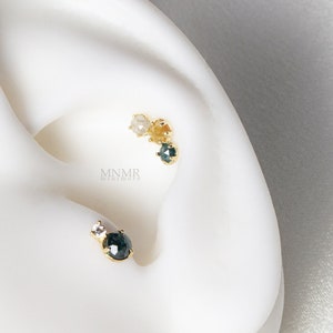 NEW!-NATURL STONE- Natural Rough Diamond Barbell, Cartilage piercing, 10K Solid Gold Piercing, Helix Stud, Gold Conch Piercing, 20g Barbell