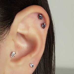NOUVEAU ! Petite labret sans filetage en forme de larme, 16-20 g, punaise, petite boucle d'oreille à dos plat cartilage, clou Tragus à dos plat, clou de nez