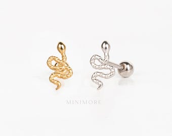 NEW! Delicate Snake Sterling Silver Piercing, Helix Cartilage Earring, 18Gague Conch Stud