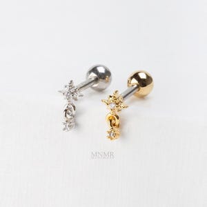 Dangled Cartilage Earring, North StarFlatback Stud, Flatback Helix Stud, Snowflake Tragus Earring, Dangled Flatback,Externally Threaded