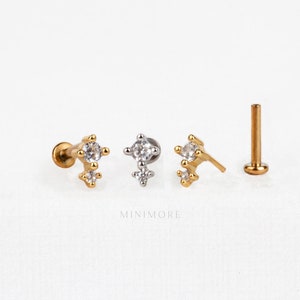 NEW! Silver Threadless Push Pin Stud, 16-20g Push-Pin Stud, 5-10mm Length Flatback Earring, 14K Vermeil Flatback Stud, Dangled Diamond Stud