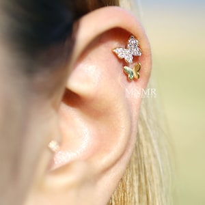 Sparkly Butterfly Earring, Tragus Tarring, Dainty earring, Barbells, Tiny Earring, Cartilage Earring, CZ Stud, Helix, Conch, Rook