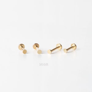 Ultra Tiny Flat Disc Tragus earring, 14K Solid Gold Flatback Stud, 2mm Plain Disc Cartilage Earring, 18g Tragus Flatback, Everdaywear Pierce
