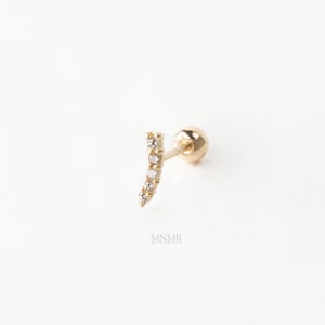 10K Solid Gold Tiny Horn Piercing, Tiny Tragus Earring, Tiny CZ Cartilage earring, CZ Stud, Dainty earring, 20g piercing, Gift for her