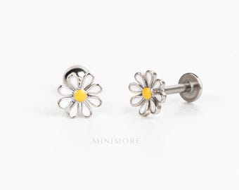 NEW! Daisy Flower Flatback Stud, Colored Piercing, Cutie Cartilage Earring, Flower Tragus Flatback Stud, Flower Conch Earring, Helix Barbell