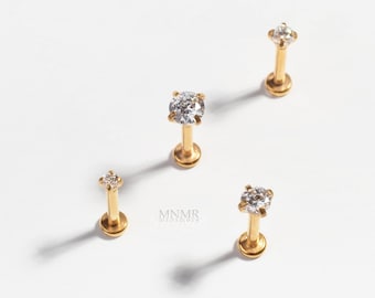 20g Tiny Theadless 1.5/2/2.5/3mm CZ Stud, Thleadless Labret, CZ Labret, Flat Back, Forward helix, Nose rings, Lip rings, Entire Steel