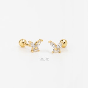 NEW! Sterling Silver Pave Butterfly Stud, Vermeil Butterfly Earring, Paved Flatback Earring, Silver Flatback Helix, Gold Conch Earring