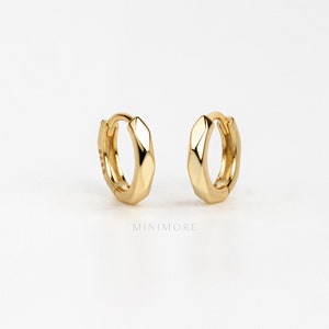 NEW! Silver Plain Huggie Hoop Earring, Facetted Gold Cartilage Hoops, Medium Thick Hoops, Tiny Huggie, Helix Hoops, Snuggle fit Hoops