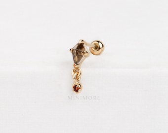 NEW!-NATURAL STONE-Dangled Cartilage Earring, Kite Cut Earring, Dangled Helix Stud, Diamond Shape Cartilage, 20g Silver Piercing