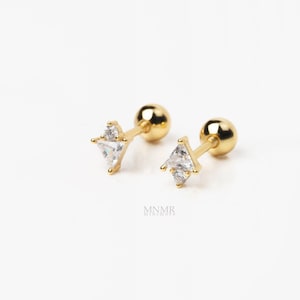 NEW! Double Triangle Silver Piercing, Crystal Piercing. Sparkly Helix & Cartilage Earring, Conch Earring, 18Gague Piercing, Gift for Her