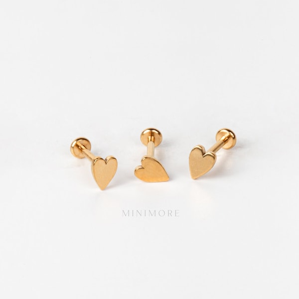 NEW! Tiny Plain Heart Threadless Labret, Push Pin Stud, Super Tiny Cartilage Flatback Earring, Tragus Flatback Stud, Nose Stud