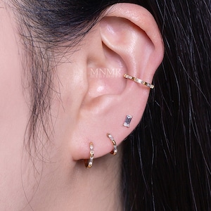 Tiny Huggie Hoop Earrings, Baguette Paved Hoops, Gold Hinged Hoop, Tragus Hoops, Helix Hoop, Tiny hoop, Inner conch Hoops, Gold Hoop Earring