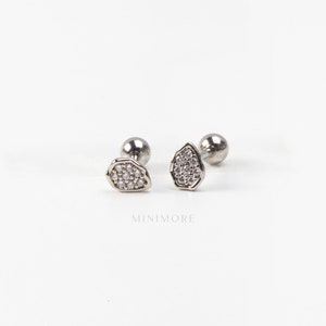 NEW! Sparkly Paved Teardrop Cartilage Earring, Flatback Earring, Cluster Conch Earring, Opal Stone Earring, Teardrop Helix Stud, Opal Helix