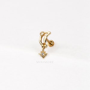 NEW! Silver Threadless Push Pin Stud, 16-20g Push-Pin Stud, 5-10mm Length Flatback Earring, 14K Vermeil Flatback Stud, Dangled Snowflake