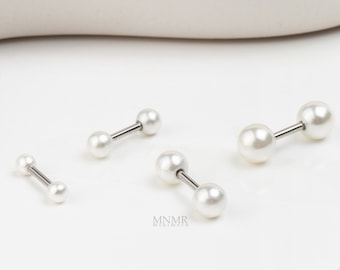 NEW! Double Side Pearl Cartilage Earring, Pearl Huggie Earring, Pearl Piercing, Pearl Barbell, Double Sided Earrings, Conch Stud, 3mm-6mm