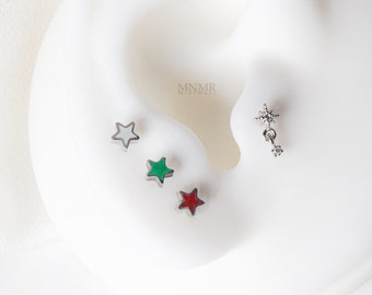 NIEUW! Tiny Star plaksteen, mini-ster kraakbeen oorbel, gekleurde ster helix oorbellen, chirurgisch stalen stud, helix, conch stud, volledig staal