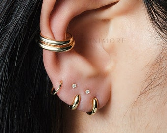 Créoles cartilagineuses argentées unies 5-11 mm, Créoles ajustées de 5 mm, Créoles Huggie d'épaisseur moyenne, Boucles d'oreilles conques, Tiny Huggies, Créoles hélicoïdales