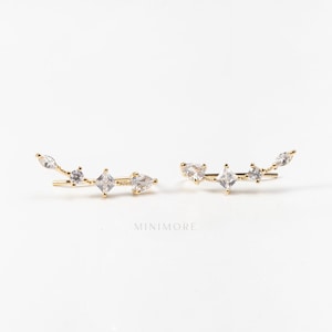 NEW! Crystal Bar Ear Climber, Sparkly stone Ear Climber, Dainty Earring, Stone Earrings, Bar Earrings, Ear Cuff, Line Earrings