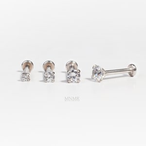 20g Tiny Theadless 1.5/2/2.5/3mm CZ Stud, Thleadless Labret, CZ Labret, Flat Back, Forward helix, Nose Stud, Lip rings, Entire Steel