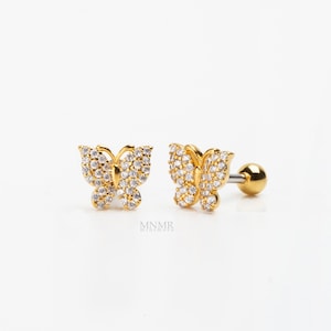 NEW! Tiny Butterfly Tragus Barbell, Tragus Flatback Stud, TIny Tragus Barbells, Tiny Butterfly Cartilage Earring, CZ Stud, Tiny Helix Stud