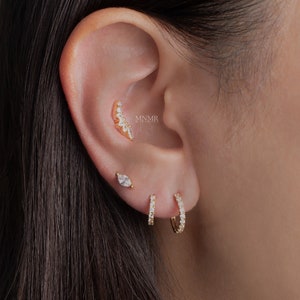 New! Solid Silver Marquise Stud, Cartilage Earring, Marquoise Stone Helix Stud, Sparklyl Marquise Conch Stud, Gif for her