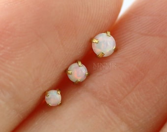 16-20g Tiny Theadless 2/2.5/3mm White Opal Stud, Thleadless Labret, Opal Labret, Flat Back, Nose rings, Lip rings, Entire Steel