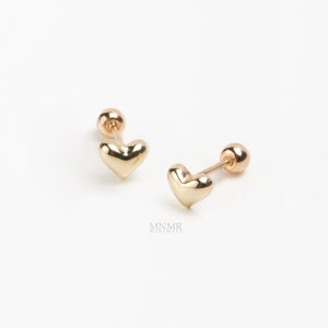 NEW! Tiny Heart Cartilage Earring, 10K Solid Gold Piercing, Helix Stud, Conch earring, Heart Earring, 20g piercing, Gift for her