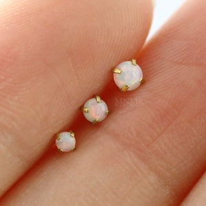 16-20g Tiny Theadless 2/2.5/3mm White Opal Stud, Thleadless Labret, Opal Labret, Flat Back, Nose rings, Lip rings, Entire Steel