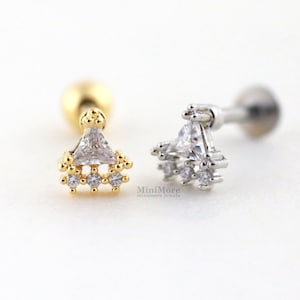 Flash Sale! Boho Vibe Triangle Piercing, Tiny Cartilage earring, Dainty earring, Triangle earring, Tiny Cartilage, CZ stud, Helix, Conch