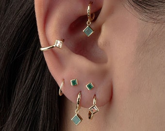 NEW!-NATURAL STONE-Square Rook Hoop Earring, Amazonite Cartilage Earring, Natural Stone Rook Hoop EArring