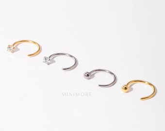 Adjustable Cartilage Hoop, Surgical steel, CZ Hoops, Ball Hoops, Helix Hoop, Huggie hoop, Ear hoop, Ear cuff, Dainty earring, Entire Steel