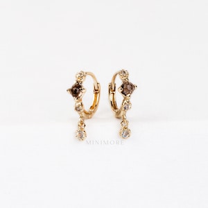 NEW!-NATURAL STONE-Cluster Hoop Earring, Smoky Quartz Moonstone Hoops, Moonstone Hoop earring, Moostone Cartilage Earring
