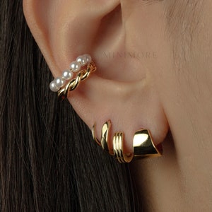 NOUVEAU ! Tour d'oreille unie double épaisseur audacieux, Manchette en or, Manchette non percée, Boucle d'oreille conque, Tour d'oreille en or, Boucle d'oreille Huggie, Boucle d'oreille enveloppante