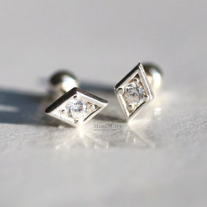 Boucle d'oreille cartilage en argent sterling 925, petit piercing diamant, clou en diamant, boucle d'oreille petite hélice, style bohème conque, boucle d'oreille tragus