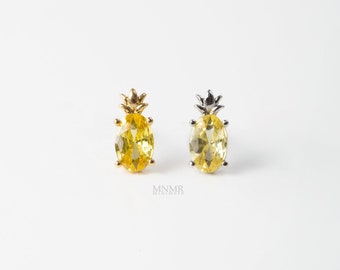 NEW! Shiny Pineapple Piercing, Colored Stone Cartilage earring, Summer Earring, Dainty Earring, CZ stud, Helix, Conch, Tragus Earring