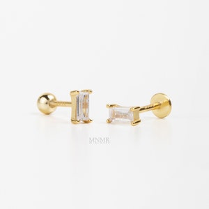 Tiny Crystal Baguette Piercing, Inner Conch piercing, Cartilage earring, Dainty earring, Bar-type Stud, Helix, Conch, Rook, Ear lobe