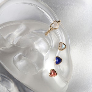 NEW!-NATURAL STONE-Heart Shaped Conch Earring, Gemstone Ear Cuff, Moonstone Ear Cuff, Heart Conch Stud, Non-Pierced Hoop